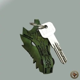 Porte-clefs Tête de Dragon en Cuir – Accessoire Fantastique Gravé Tribal | D'Cuir