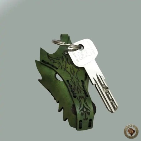 Porte-clefs Tête de Dragon en Cuir – Accessoire Fantastique Gravé Tribal | D'Cuir