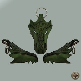 Porte-clefs Tête de Dragon en Cuir – Accessoire Fantastique Gravé Tribal | D'Cuir