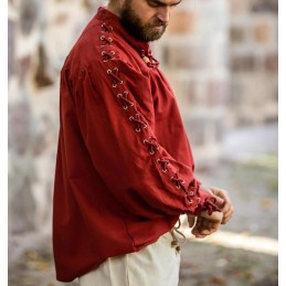 Chemise médiévale à lacets avec oeillets "Adrian" Rouge