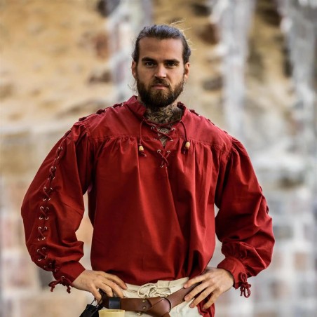 Chemise médiévale à lacets avec oeillets "Adrian" Rouge