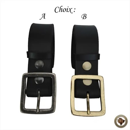 Ceinture de Ville en Cuir Noir – Boucle Interchangeable Bronze ou Argent Vieilli | D'Cuir