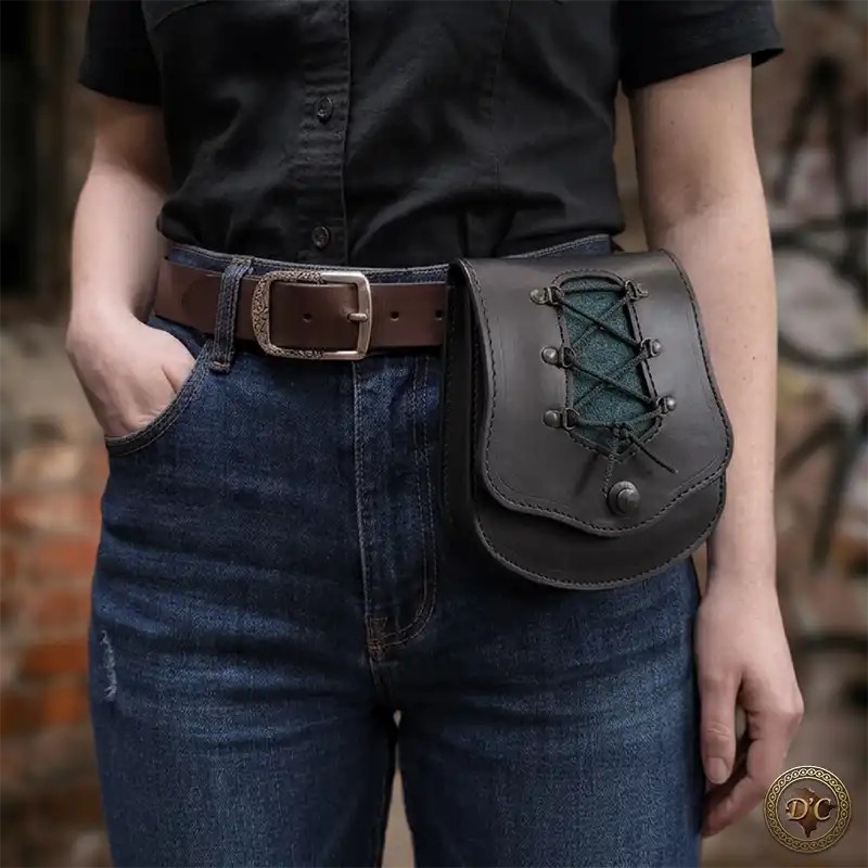 Pochette de Ceinture en Cuir "Jade" – Sacoche Artisanale avec Laçage et Fermoir Lox | D'Cuir