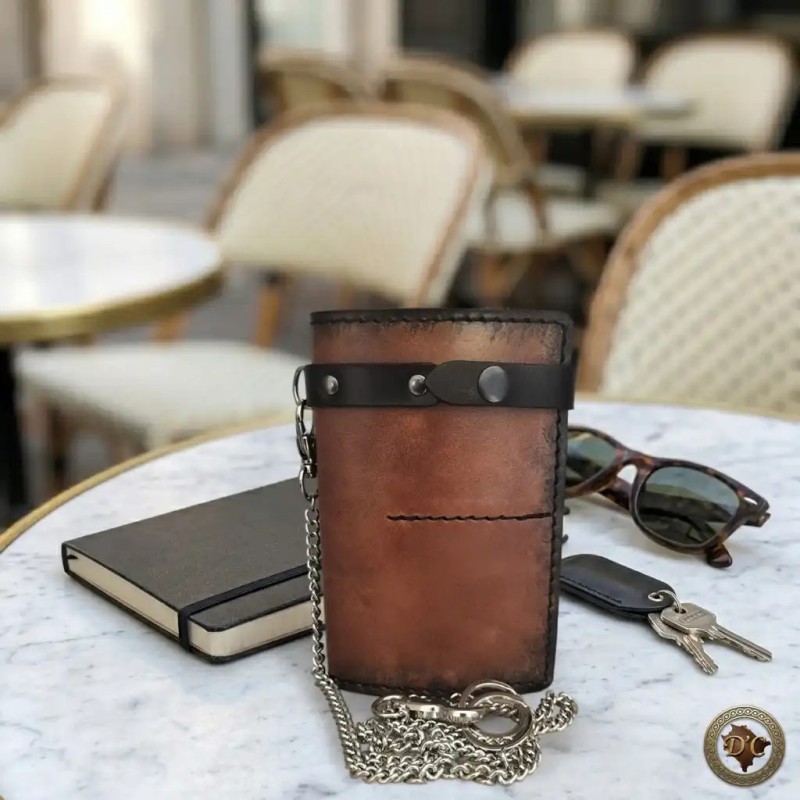 Portefeuille Biker en Cuir 3 Volets – Modèle Épuré Classique & Chaîne de Sécurité | D'Cuir