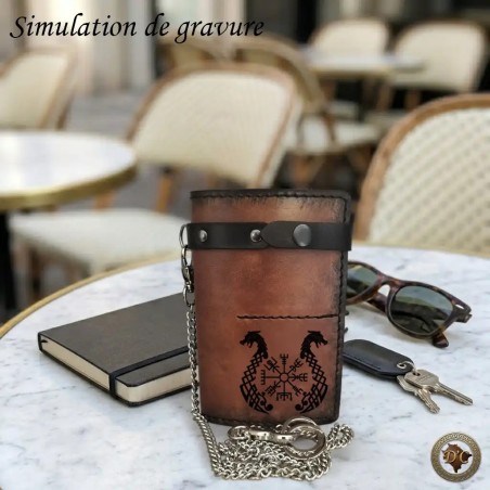 Portefeuille Biker en Cuir 3 Volets – Thème Celtique / Viking & Chaîne de Sécurité | D'Cuir