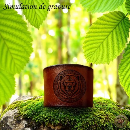 Bracelet Manchette en Cuir Gravé Animaux | Loup, Ours, Cerf | D'Cuir