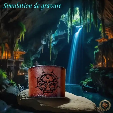 Bracelet Manchette Cuir Pirate Gravé | Manchette Large à Boucle | D'Cuir