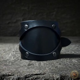 Bracelet "Écu" Cuir Uni Riveté | Manchette Artisanale Design | D'Cuir