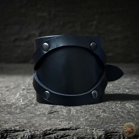 Bracelet "Écu" Cuir Uni Riveté | Manchette Artisanale Design | D'Cuir