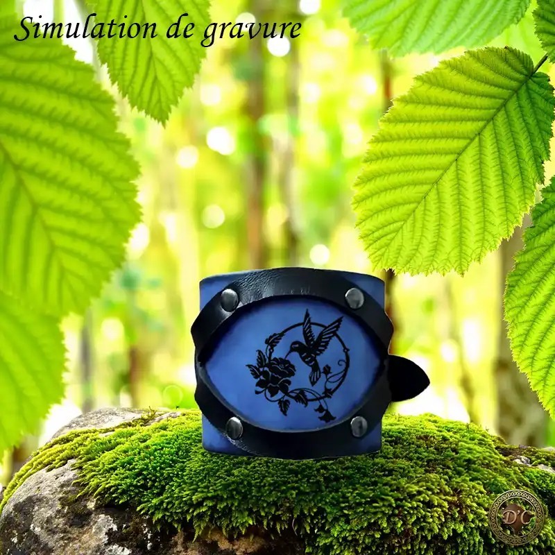Bracelet "Écu" en Cuir Gravé Animaux | Manchette Réglable | D'Cuir