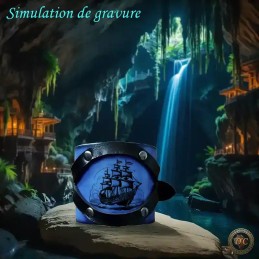 Bracelet "Écu" Cuir Pirate & Flibuste | Manchette Rivetée Réglable | D'Cuir